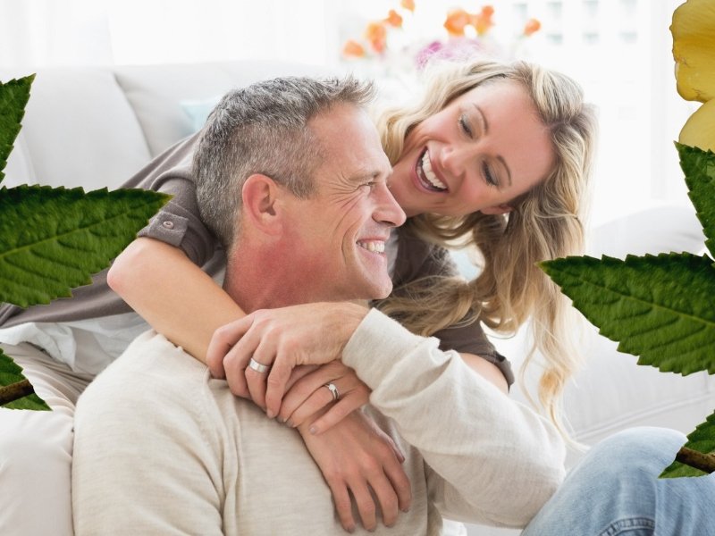 Happy couple with botanical accents